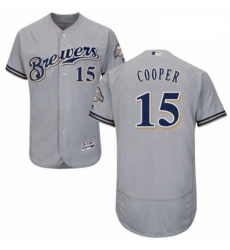 Mens Majestic Milwaukee Brewers 15 Cecil Cooper Grey Road Flex Base Authentic Collection MLB Jersey