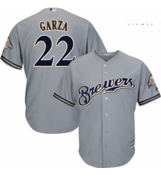 Mens Majestic Milwaukee Brewers 22 Matt Garza Replica Grey Road Cool Base MLB Jersey