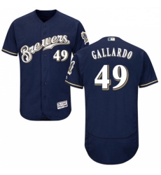 Mens Majestic Milwaukee Brewers 49 Yovani Gallardo Navy Blue Alternate Flex Base Authentic Collection MLB Jersey