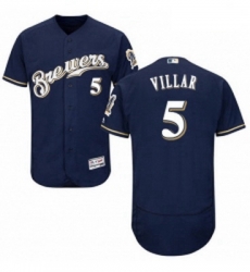 Mens Majestic Milwaukee Brewers 5 Jonathan Villar Navy Blue Flexbase Authentic Collection MLB Jersey