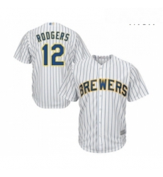 Mens Milwaukee Brewers 12 Aaron Rodgers Replica White Home Cool Base Baseball Jersey 