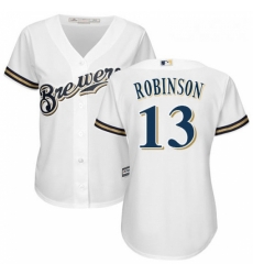 Womens Majestic Milwaukee Brewers 13 Glenn Robinson Replica White Home Cool Base MLB Jersey