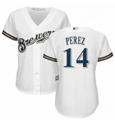 Womens Majestic Milwaukee Brewers 14 Hernan Perez Replica Navy Blue Alternate Cool Base MLB Jersey 