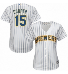 Womens Majestic Milwaukee Brewers 15 Cecil Cooper Authentic White Home Cool Base MLB Jersey 