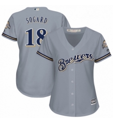 Womens Majestic Milwaukee Brewers 18 Eric Sogard Replica Grey Road Cool Base MLB Jersey 