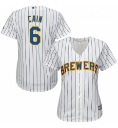 Womens Majestic Milwaukee Brewers 6 Lorenzo Cain Replica White Home Cool Base MLB Jersey 