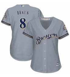 Womens Majestic Milwaukee Brewers 8 Ryan Braun Authentic Grey Road Cool Base MLB Jersey