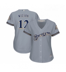 Womens Milwaukee Brewers 12 Alex Wilson Replica Grey Road Cool Base Baseball Jersey 