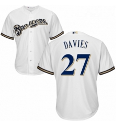 Youth Majestic Milwaukee Brewers 27 Zach Davies Authentic Navy Blue Alternate Cool Base MLB Jersey 