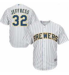 Youth Majestic Milwaukee Brewers 32 Jeremy Jeffress Authentic White Home Cool Base MLB Jersey 