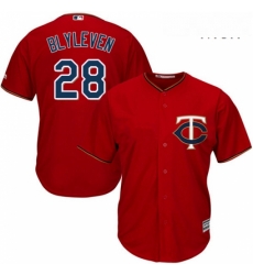 Mens Majestic Minnesota Twins 28 Bert Blyleven Replica Scarlet Alternate Cool Base MLB Jersey