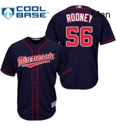 Mens Majestic Minnesota Twins 56 Fernando Rodney Replica Navy Blue Alternate Road Cool Base MLB Jersey 