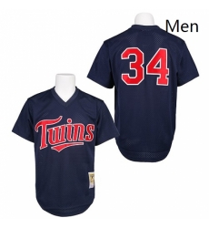 Mens Mitchell and Ness 1991 Minnesota Twins 34 Kirby Puckett Authentic Navy Blue Throwback MLB Jersey