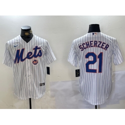 Men New York Mets 21 Max Scherzer White Cool Base Stitched Baseball Jersey 1