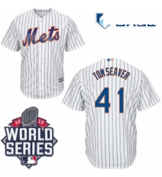 Mens Majestic New York Mets 41 Tom Seaver Authentic White Home Cool Base 2015 World Series MLB Jersey