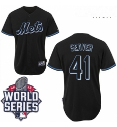 Mens Majestic New York Mets 41 Tom Seaver Replica Black Fashion 2015 World Series MLB Jersey