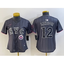 Women New York Mets 12 Francisco Lindor Graphite 2024 City Connect Limited Stitched Baseball Jersey 2 2