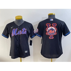 Women New York Mets Team Big Logo Black Cool Base Stitched Baseball Jersey