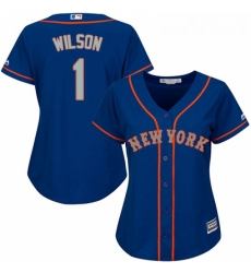 Womens Majestic New York Mets 1 Mookie Wilson Replica Royal Blue Alternate Road Cool Base MLB Jersey