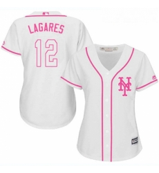 Womens Majestic New York Mets 12 Juan Lagares Replica White Fashion Cool Base MLB Jersey