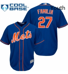 Youth Majestic New York Mets 27 Jeurys Familia Replica Royal Blue Alternate Home Cool Base MLB Jersey