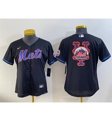 Youth New York Mets Team Big Logo Black Cool Base Stitched Baseball Jersey