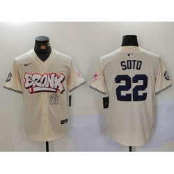 Men New York Yankees 22 Juan Soto Cream The Bronx Graffiti V2 Vapor Limited Stitched Baseball Jersey 3