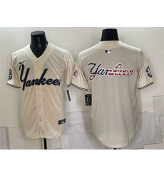 Men New York Yankees Team Big Logo Cream Limited Stitched Baseball Jersey 003