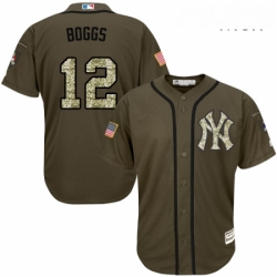 Mens Majestic New York Yankees 12 Wade Boggs Authentic Green Salute to Service MLB Jersey