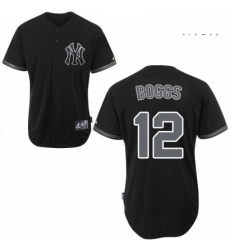 Mens Majestic New York Yankees 12 Wade Boggs Replica Black Fashion MLB Jersey