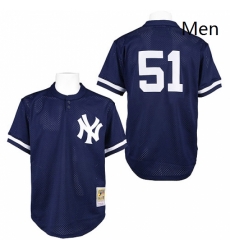 Mens Mitchell and Ness 1995 New York Yankees 51 Bernie Williams Authentic Blue Throwback MLB Jersey