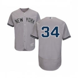 Mens New York Yankees 34 JA Happ Grey Road Flex Base Authentic Collection Baseball Jersey