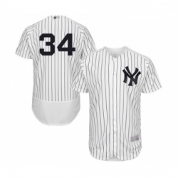 Mens New York Yankees 34 JA Happ White Home Flex Base Authentic Collection Baseball Jersey