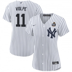 Women New York Yankees 11 Anthony Volpe White 2024 World Series With Name Cool Base Stitched Baseball Jersey