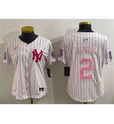 Women New York Yankees 2 Derek Jeter White Pink Pinstripe Limited Stitched Baseball Jersey Women New York Yankees 2 Derek Jeter White Pink Pinstripe Limited Stitched Baseball Jersey