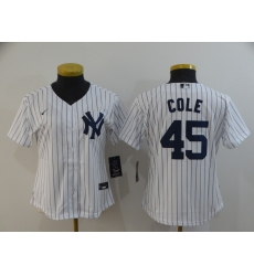 Women Yankees 45 Gerrit Cole White Women 2020 Nike Cool Base Jersey