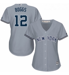 Womens Majestic New York Yankees 12 Wade Boggs Authentic Grey Road MLB Jersey