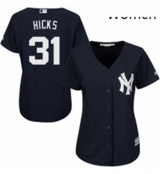 Womens Majestic New York Yankees 31 Aaron Hicks Replica Navy Blue Alternate MLB Jersey