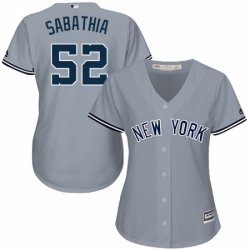 Womens Majestic New York Yankees 52 CC Sabathia Replica Grey Road MLB Jersey