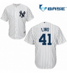 Youth Majestic New York Yankees 41 Adam Lind Replica White Home MLB Jersey 