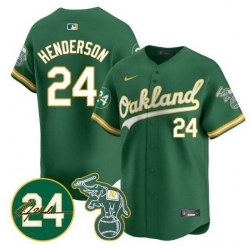 Men Oakland Athletics 24 Ricky Henderson Green 2024 Limited With Patch Stitched Jersey