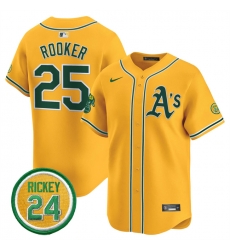 Men Oakland Athletics 25 Brent Rooker Yellow 2024 Limited With Rickey Henderson Patch Stitched Jersey