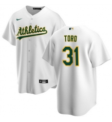 Men Oakland Athletics 31 Abraham Toro White Cool Base Stitched Jersey