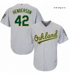 Mens Majestic Oakland Athletics 42 Dave Henderson Replica Grey Road Cool Base MLB Jersey