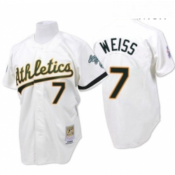 Mens Mitchell and Ness Oakland Athletics 7 Walt Weiss Authentic White Throwback MLB Jersey