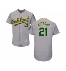 Mens Oakland Athletics 21 Marco Estrada Grey Road Flex Base Authentic Collection Baseball Jersey