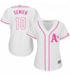 Womens Majestic Oakland Athletics 10 Marcus Semien Authentic White Fashion Cool Base MLB Jersey