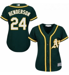 Womens Majestic Oakland Athletics 24 Rickey Henderson Replica Green Alternate 1 Cool Base MLB Jersey