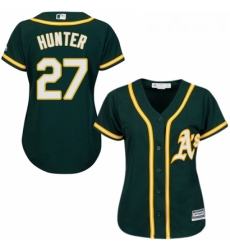 Womens Majestic Oakland Athletics 27 Catfish Hunter Replica Green Alternate 1 Cool Base MLB Jersey