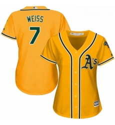 Womens Majestic Oakland Athletics 7 Walt Weiss Authentic Gold Alternate 2 Cool Base MLB Jersey